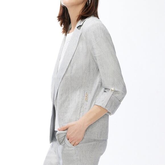 New Chico’s Linen Blend‎ Striped Open Front Blazer - Picture 2 of 14